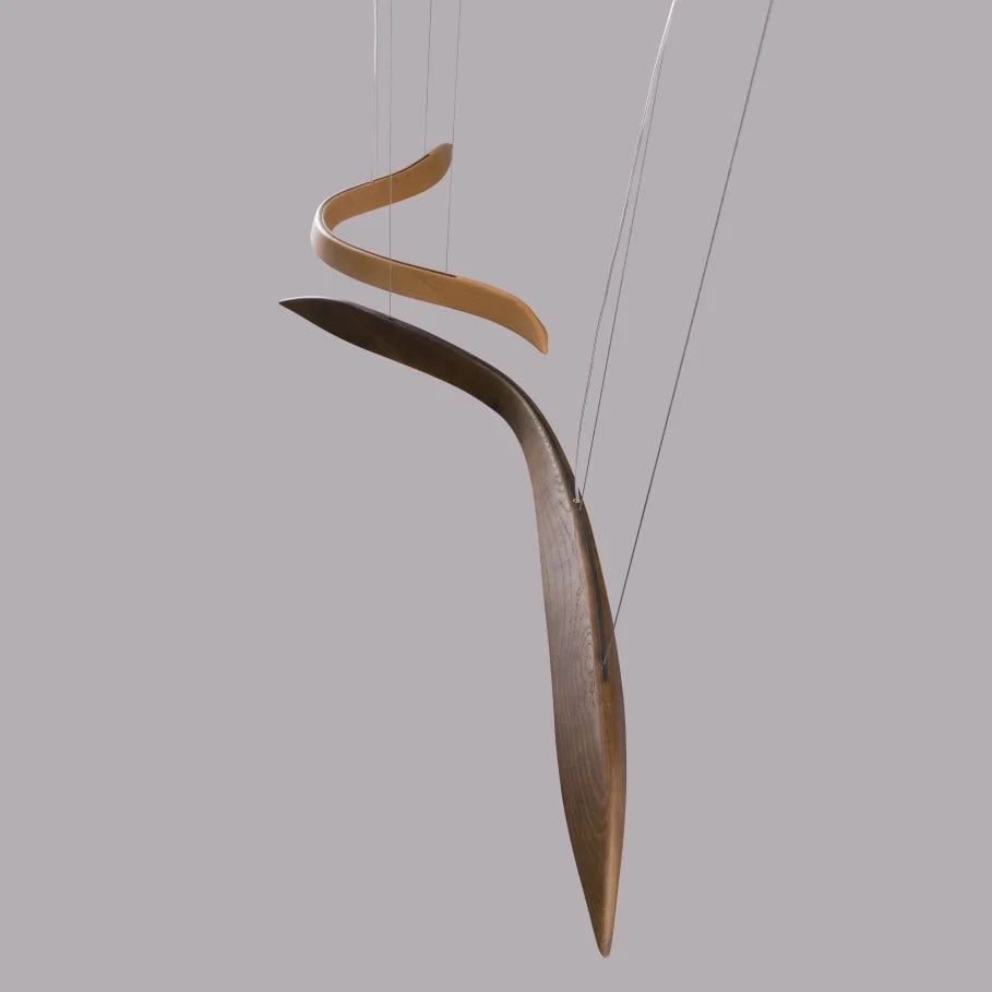 Long Art Solid Wood Chandelier, Wave Minimalist Modern Restaurant Ceiling Lamp, LED Japanese Minimalist Pendent,for Bedroom, Entryway, Dining Room, Girls Room, Foyer,Bathroom, Hallway,Luxury Lamp