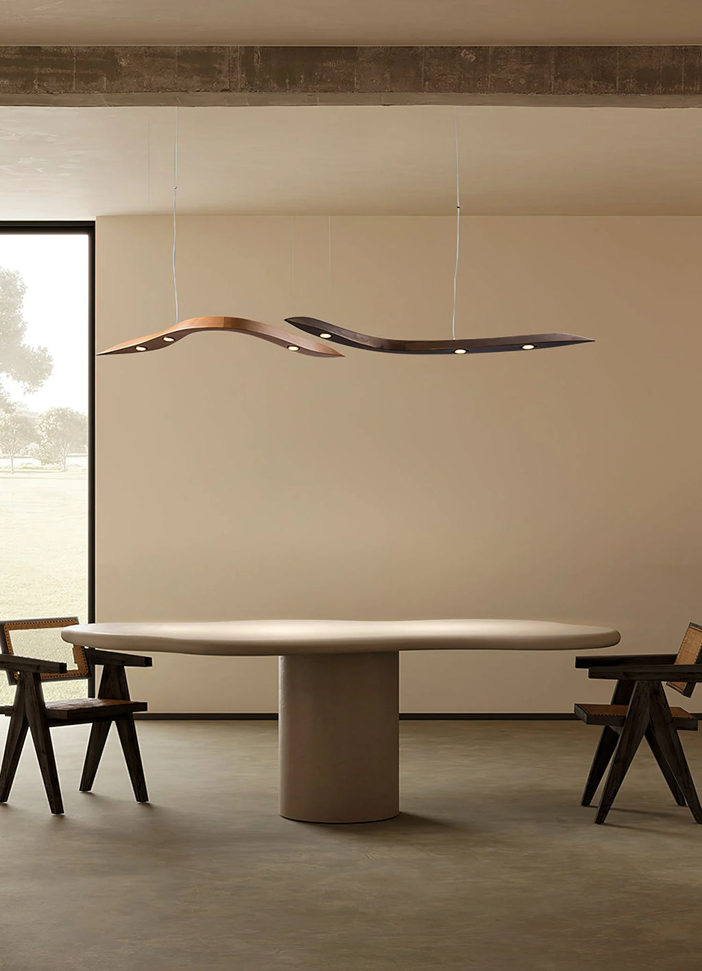 Long Art Solid Wood Chandelier, Wave Minimalist Modern Restaurant Ceiling Lamp, LED Japanese Minimalist Pendent,for Bedroom, Entryway, Dining Room, Girls Room, Foyer,Bathroom, Hallway,Luxury Lamp