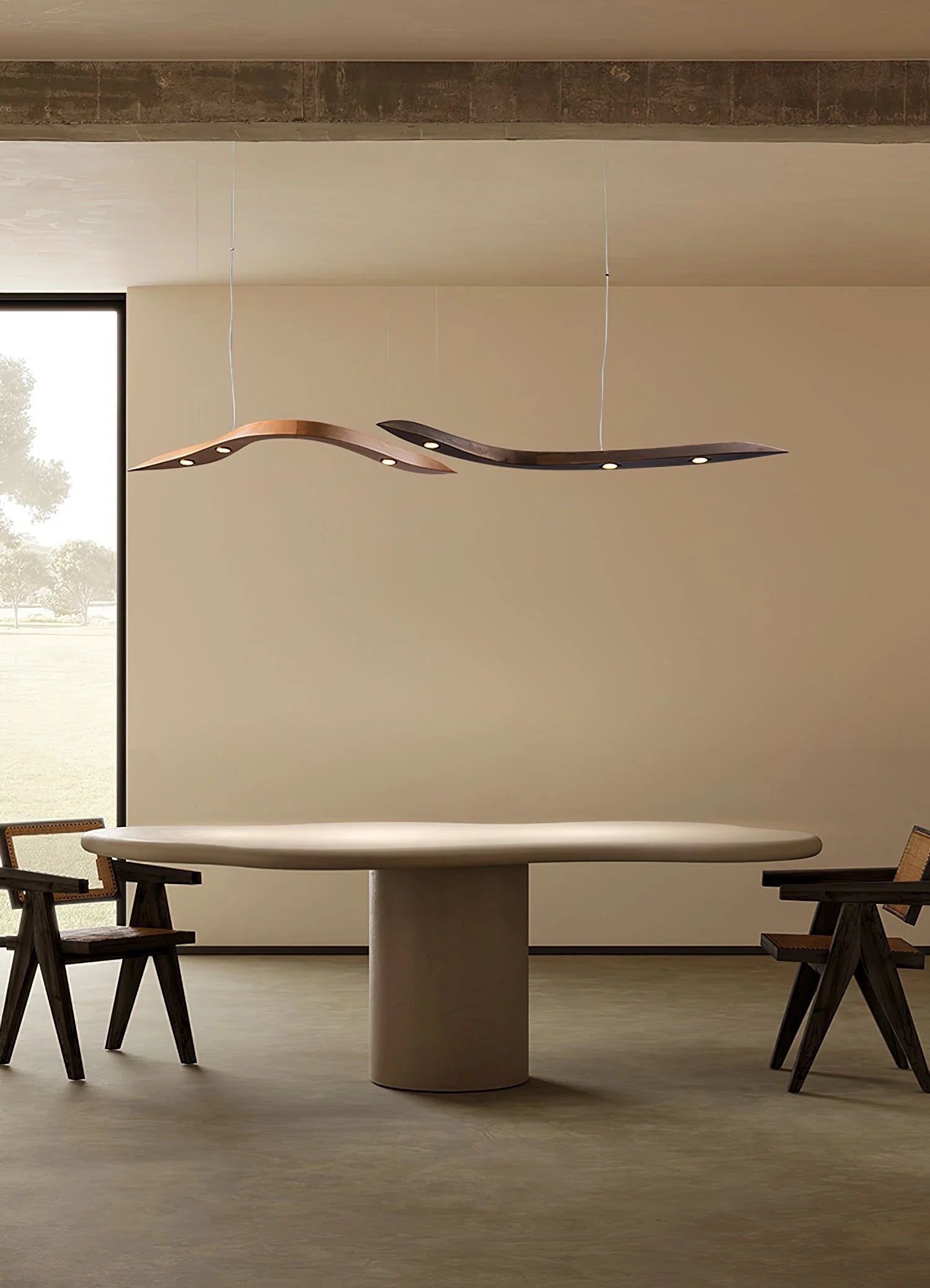 Long Art Solid Wood Chandelier, Wave Minimalist Modern Restaurant Ceiling Lamp, LED Japanese Minimalist Pendent,for Bedroom, Entryway, Dining Room, Girls Room, Foyer,Bathroom, Hallway,Luxury Lamp