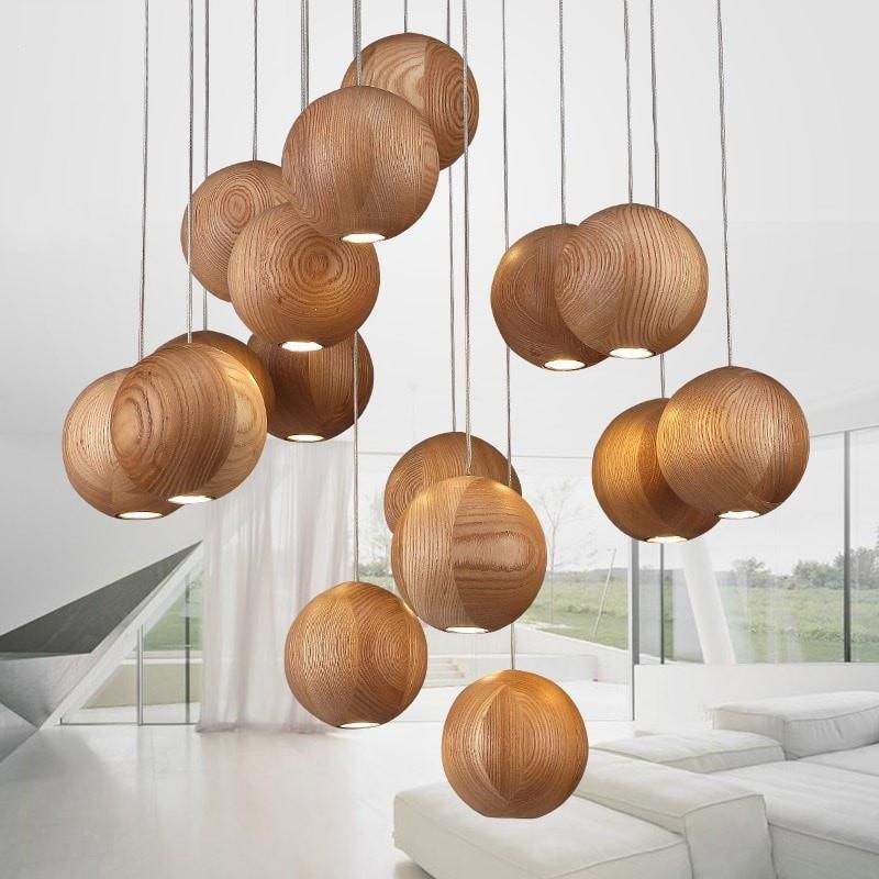 Brahma Teak Wooden Sphere Cluster Pendant Light