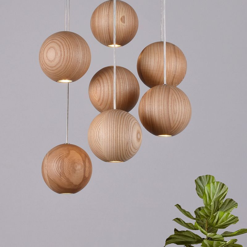 Brahma Teak Wooden Sphere Cluster Pendant Light