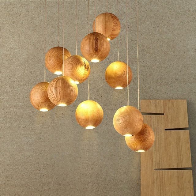 Brahma Teak Wooden Sphere Cluster Pendant Light
