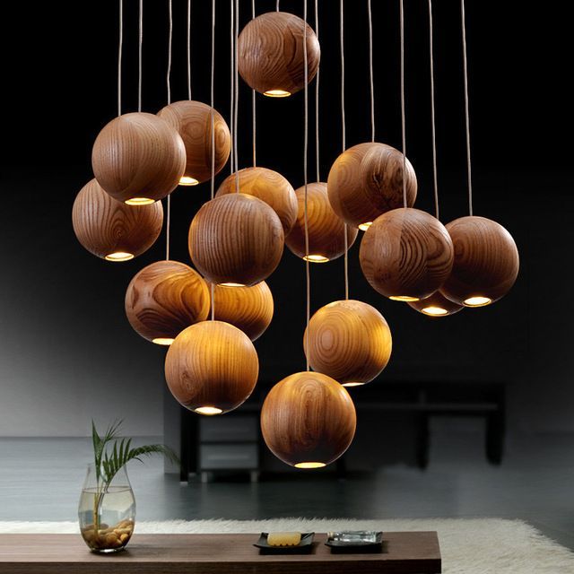 Brahma Teak Wooden Sphere Cluster Pendant Light
