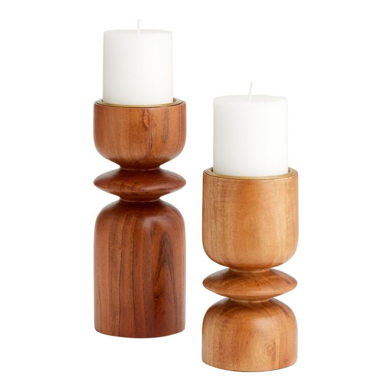 Handcrafted Wooden Candle Stand Set (Set of 2)