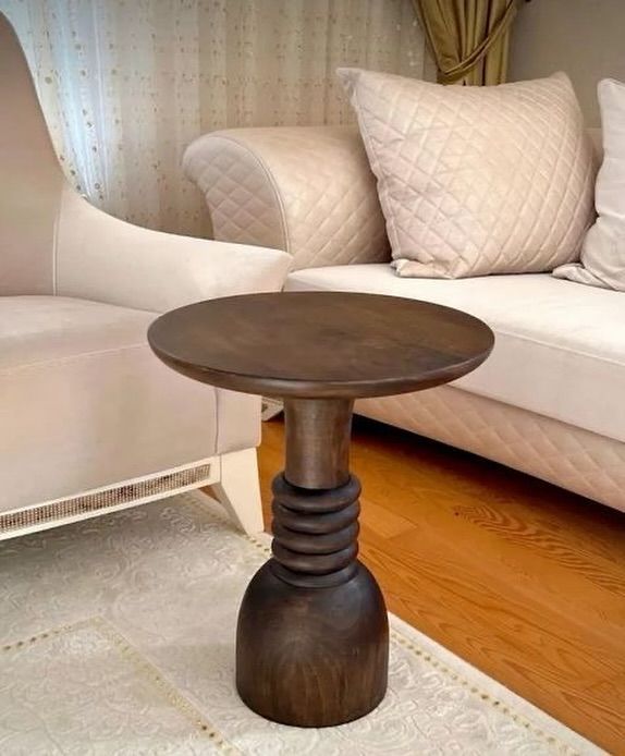 Spiral Base Solid Wood Accent Table