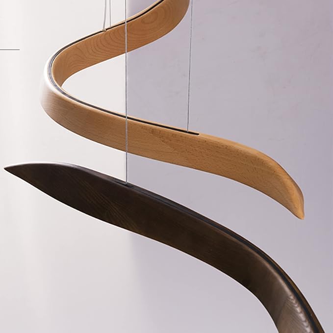 Long Art Solid Wood Chandelier, Wave Minimalist Modern Restaurant Ceiling Lamp, LED Japanese Minimalist Pendent,for Bedroom, Entryway, Dining Room, Girls Room, Foyer,Bathroom, Hallway,Luxury Lamp