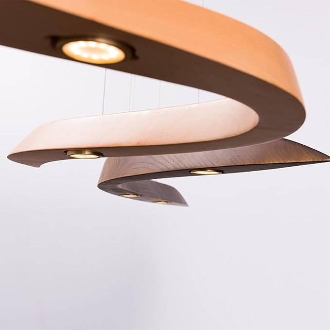 Long Art Solid Wood Chandelier, Wave Minimalist Modern Restaurant Ceiling Lamp, LED Japanese Minimalist Pendent,for Bedroom, Entryway, Dining Room, Girls Room, Foyer,Bathroom, Hallway,Luxury Lamp