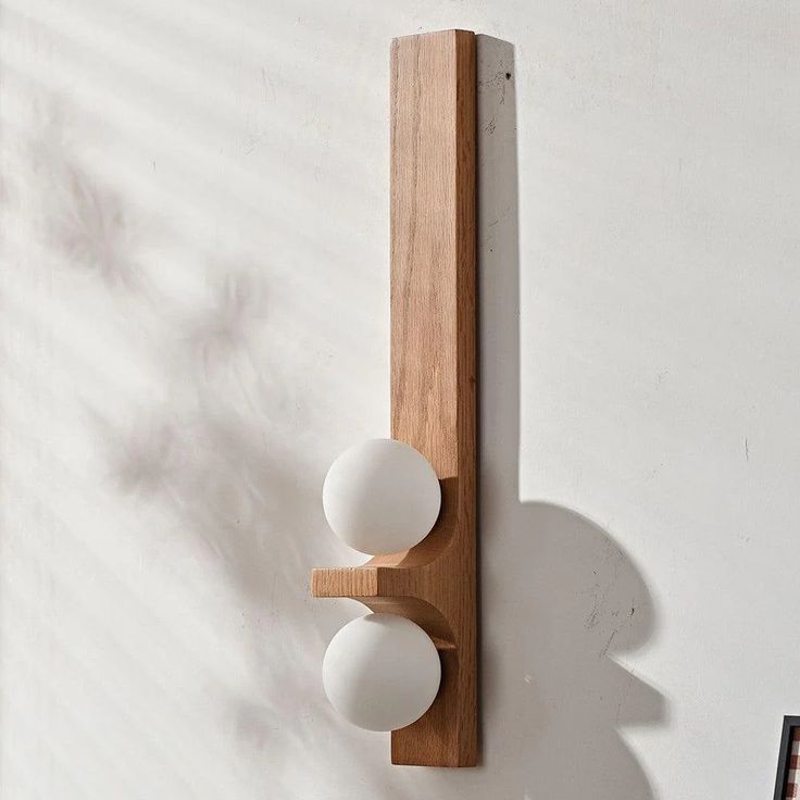 Vertical Wooden Wall Light (Double Globe Sconce)