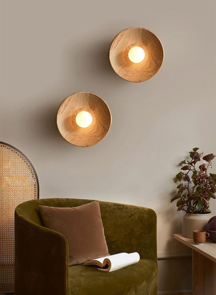 Wooden Bowl Wall Light (Concave Ring Design – Set of 2)