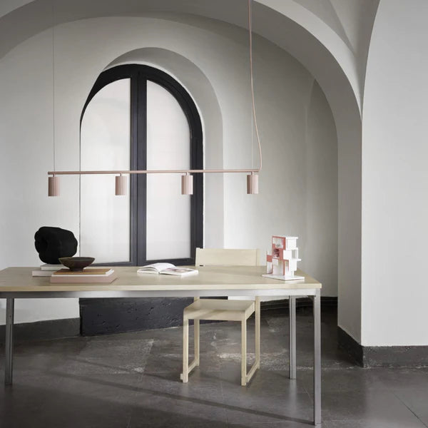 BCS 4-Cylinder Linear Wooden Pendant Light  Minimal Modern Brahma Teak Wood Hanging Light