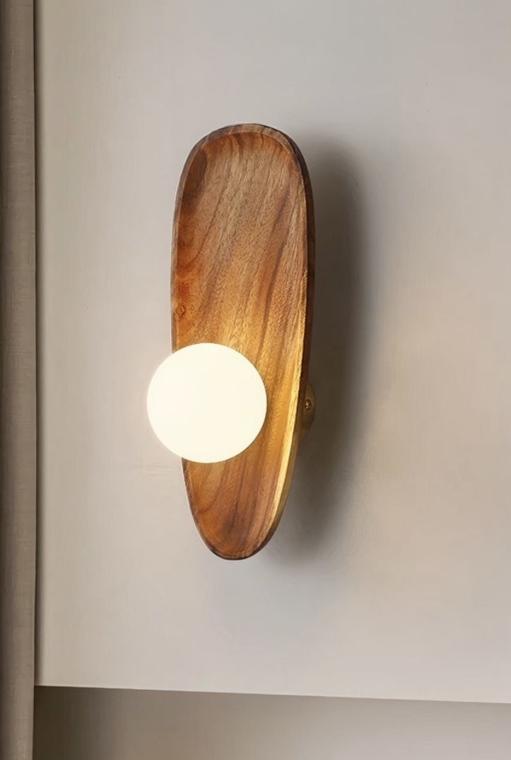 Wooden Oval Wall Light (Sculpted Panel Design)