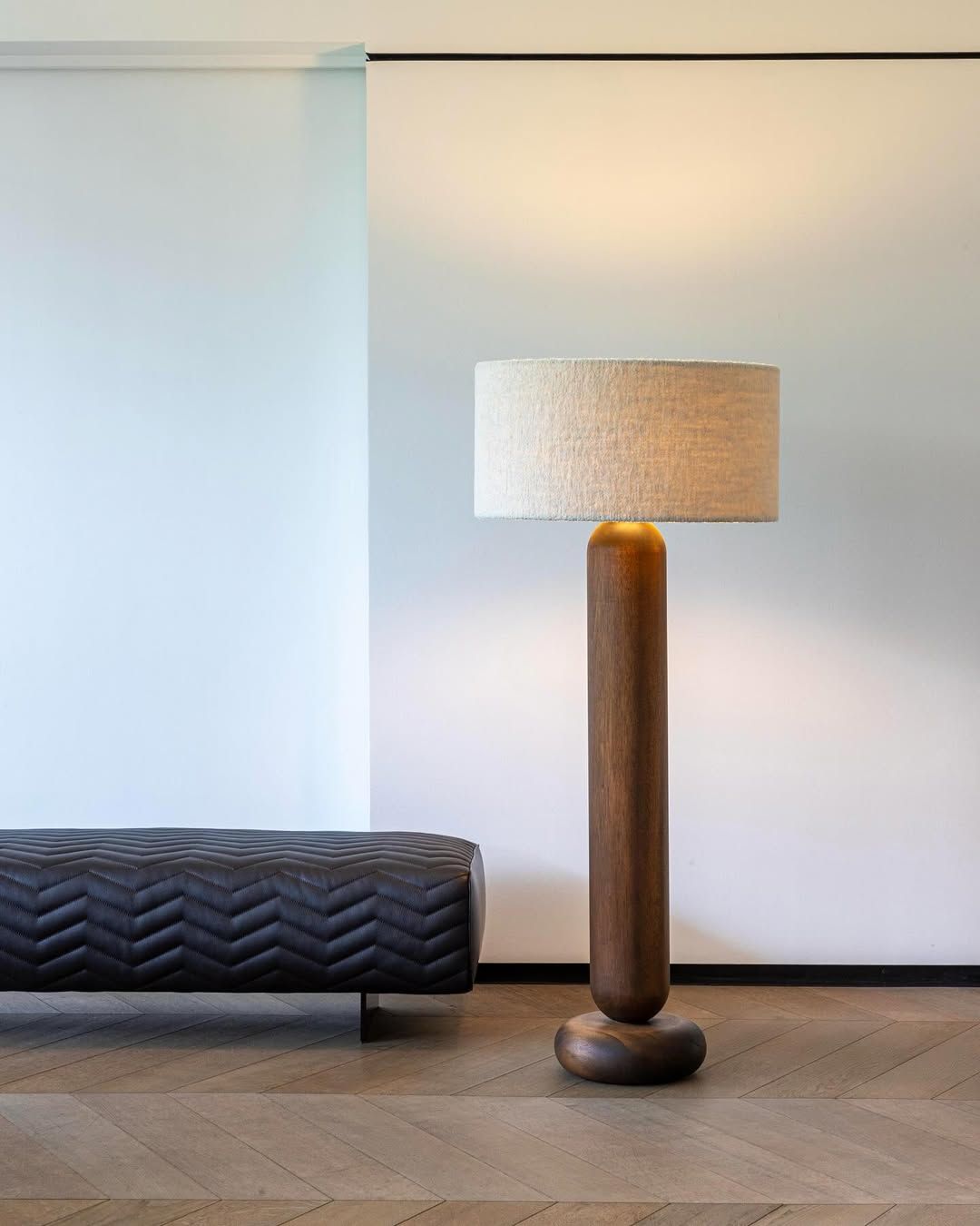 BCS Solid Teak Round Base Wooden Floor Lamp (Without Shade)