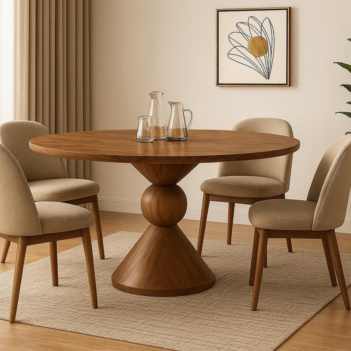 Modern Sculptural Round Wooden Dining Table