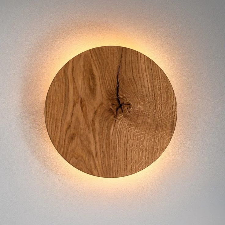 Wooden Round Wall Light (Solid Disc – Backlit Design)