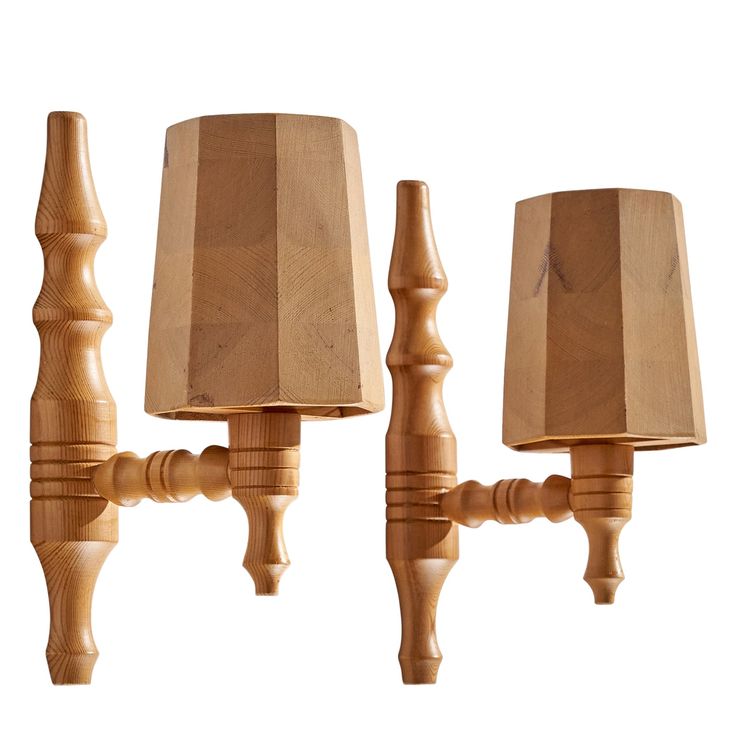 Wooden Wall Lamp with Shade (Premium Turned Design – Pair)