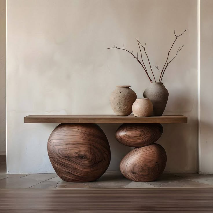 Organic Sphere Wooden Console Table