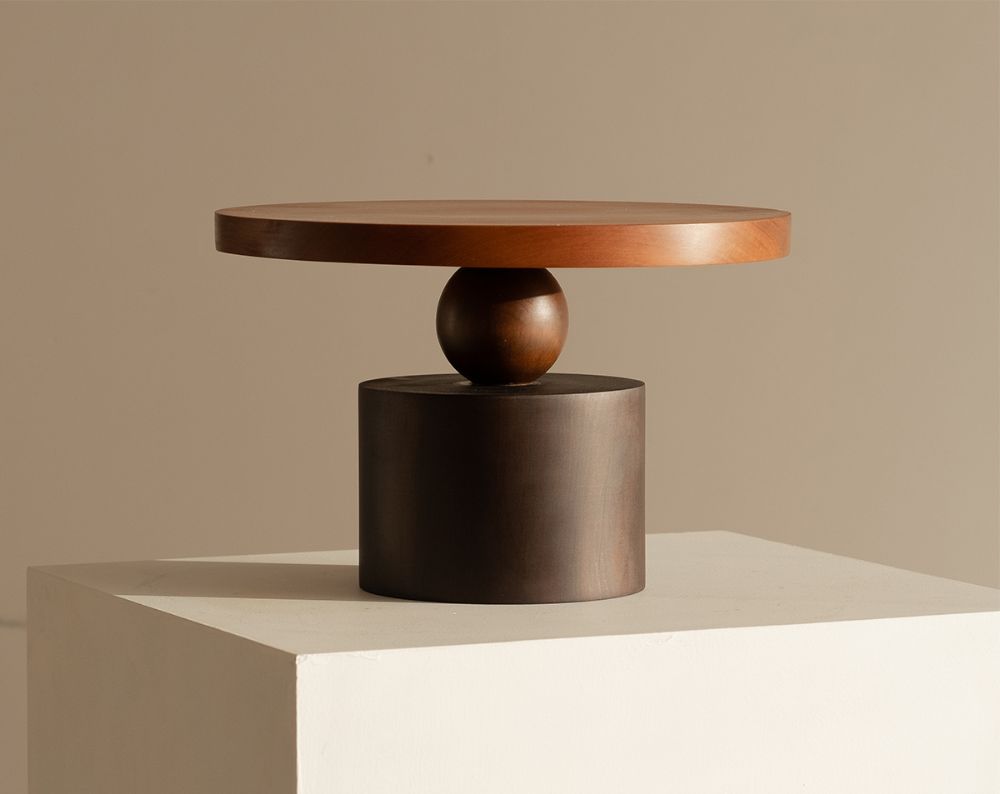 Premium Geometric Balance Wooden Accent Table