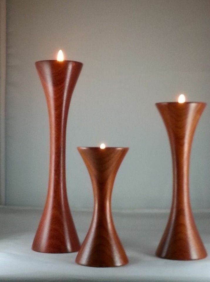 Modern Hourglass Wooden Candle Stand Set (Set of 3)