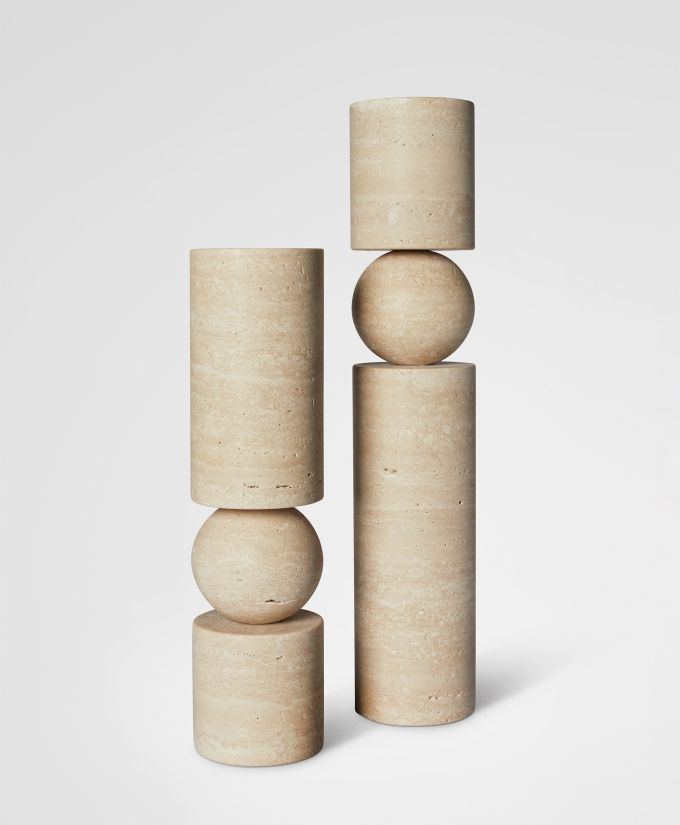 BCS Brahma Teak Wood Geometric Totem Pair (Balance Series)