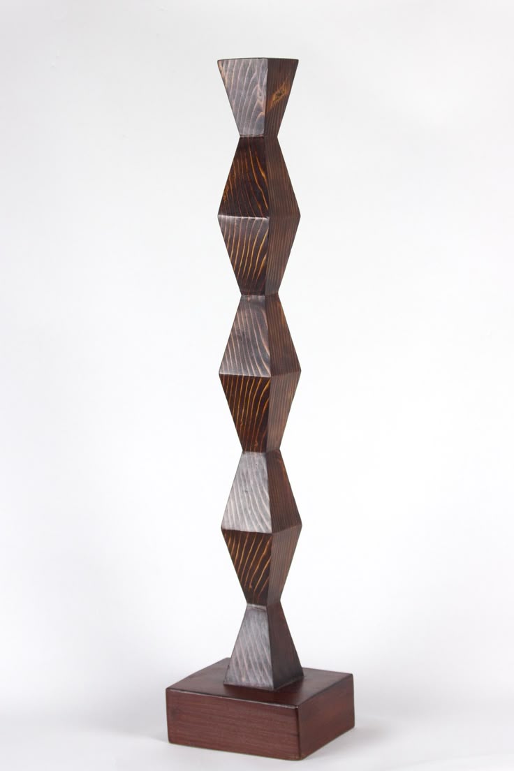 BCS Brahma Teak Wood Geometric Totem Sculpture (Hexa Series)