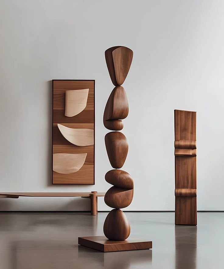 BCS Brahma Teak Wood Totem Sculpture (Abstract Balance Series)