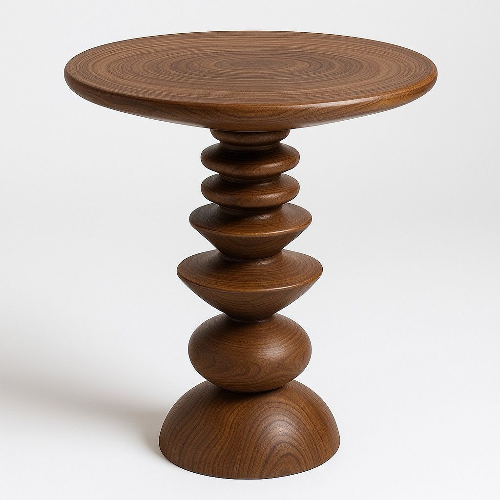 Premium Geometric Sculptural Wooden Side Table