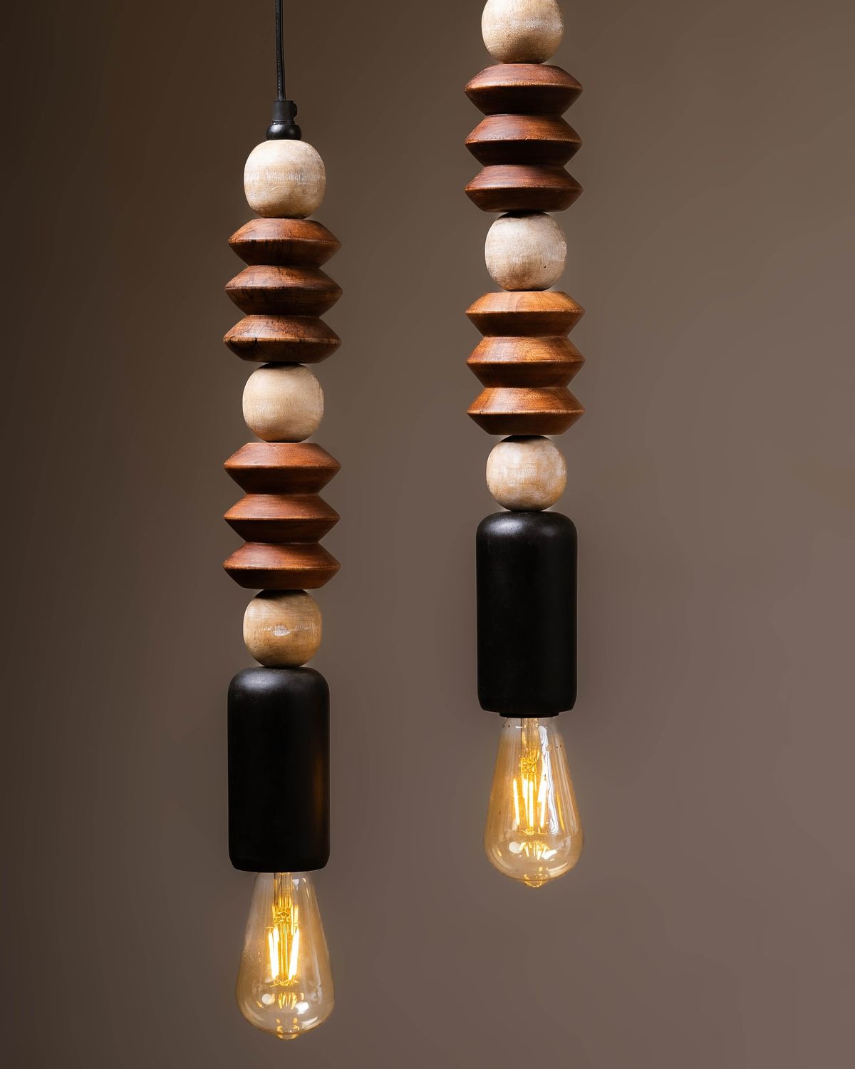 Designer Wooden Pendant Hanging Lights (Set of 2)