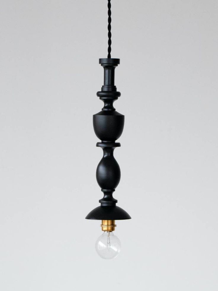 Vintage Turned-Wood Pendant Light – Brahma Teak Wood (Matte Black)
