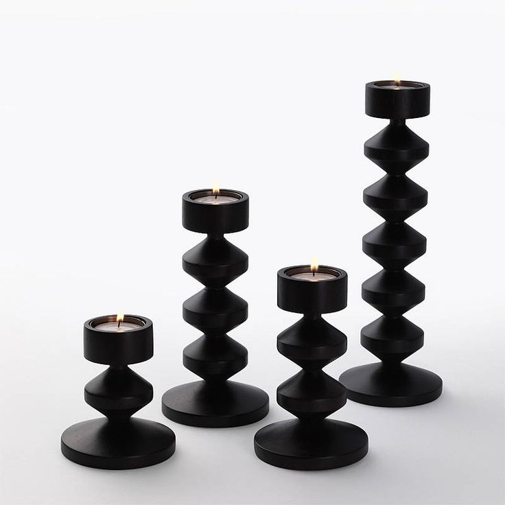 Black Geometric Tower Wooden Candle Stand Set (Set of 4)