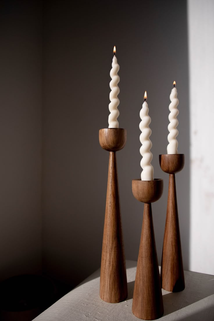 Modern Cone Wooden Candle Stand Set (Set of 3)