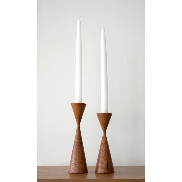 Hourglass Cone Wooden Candle Stand (Set of 2)