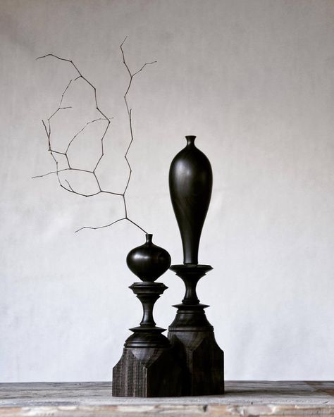 BCS Brahma Teak Wood Art Totem Duo (Ebonized Elegance Series)