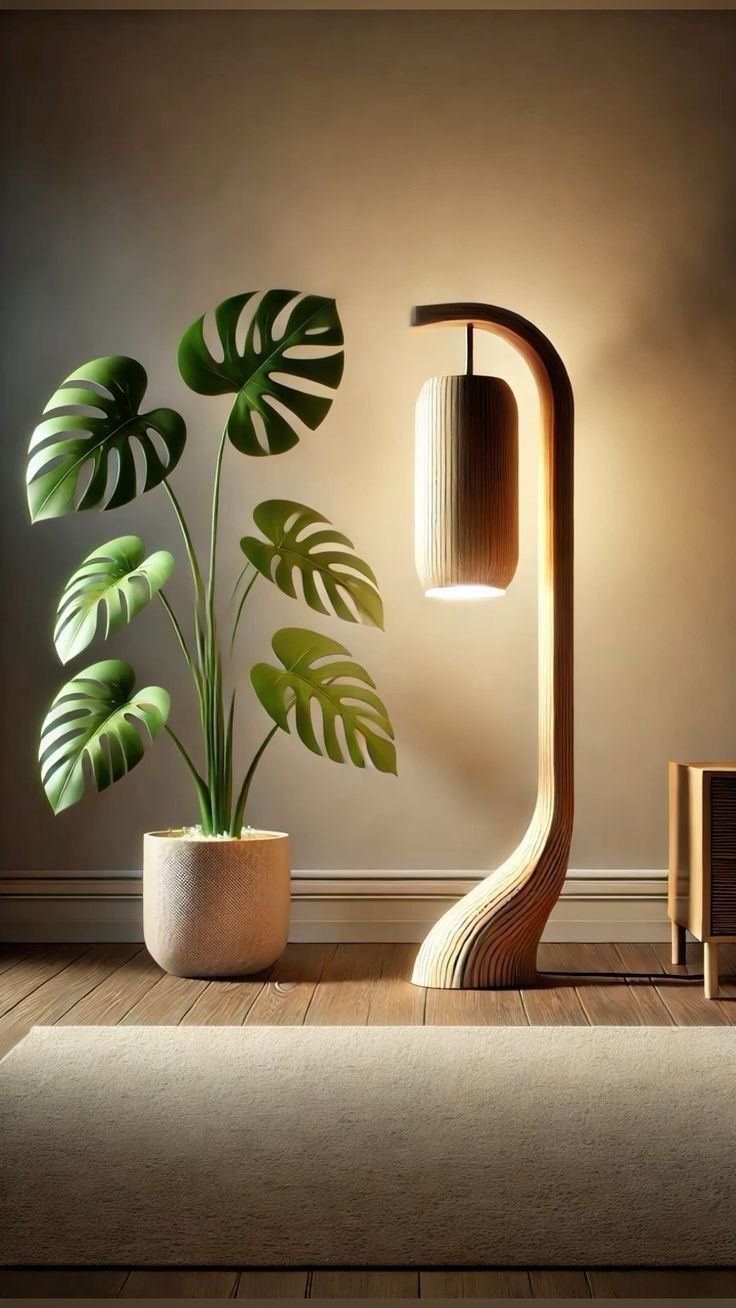 Brahma Teak Curved Pendant Floor Lamp (Nature-Inspired Edition)