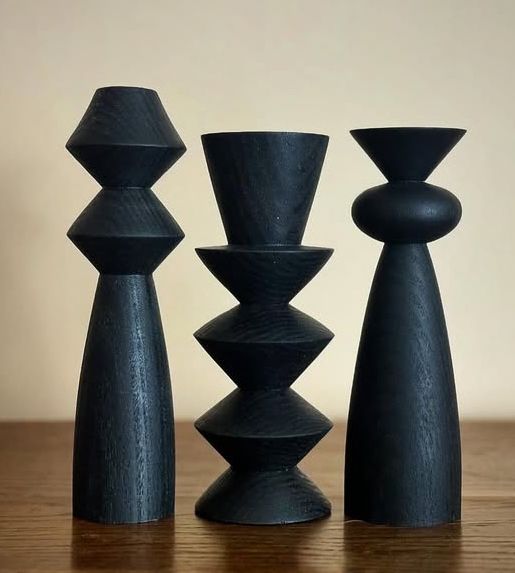 BCS Brahma Teak Wood Black Totem Set (Modern Geometry Series)