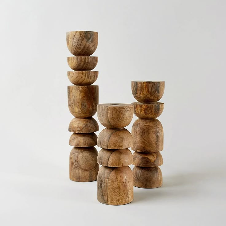 BCS Brahma Teak Wood Totem Sculpture Set (Stacked Bowl Series)