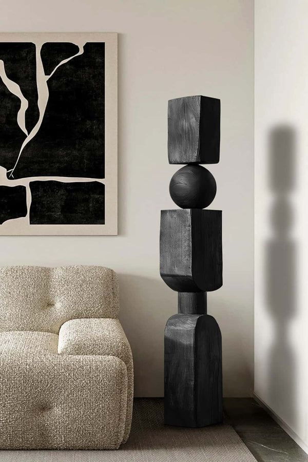BCS Brahma Teak Wood Totem Sculpture (Noir Balance Series)